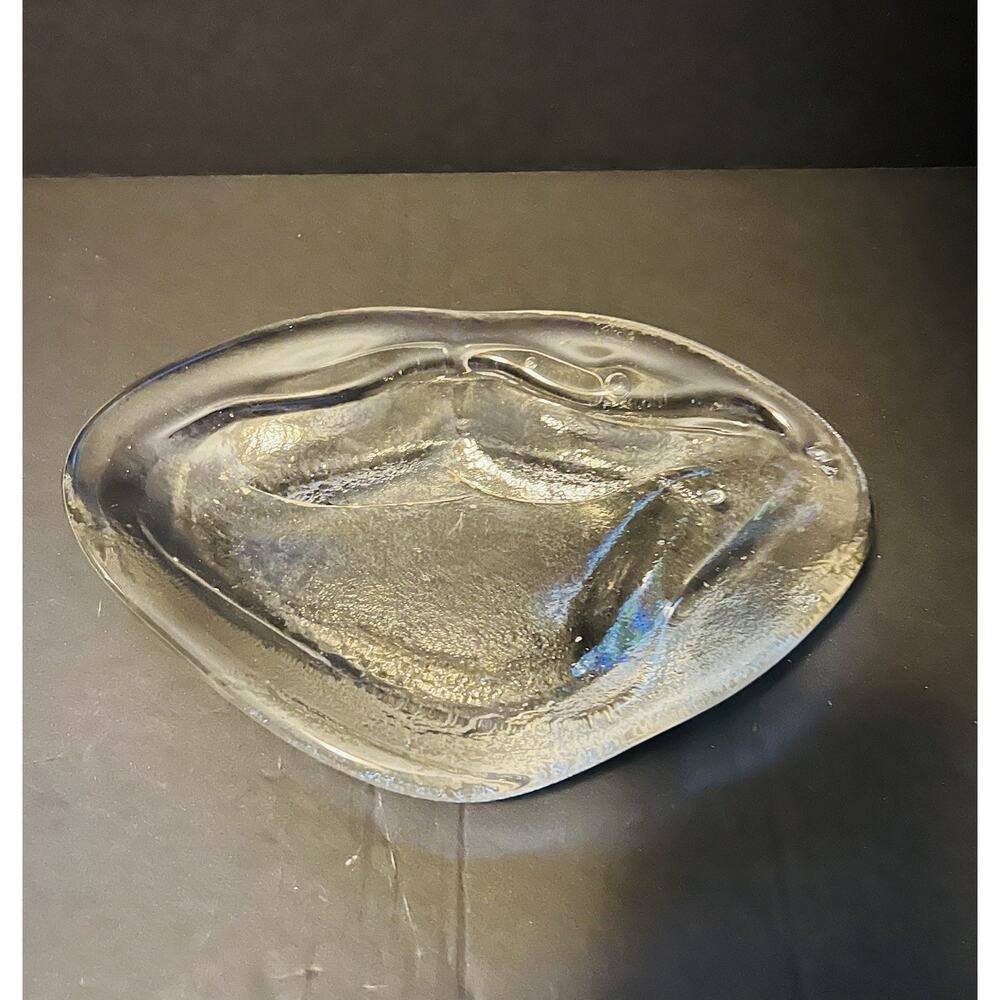 Vintage BLENKO Amoeba Free Form Blue Glass Ashtray trinket Dish Mid Century